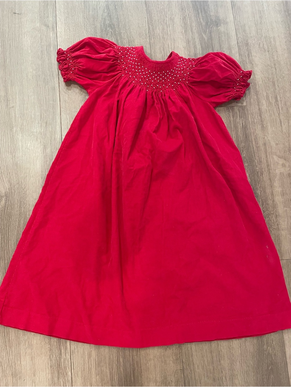 Classic Red Velvet Smocked Girls Dress Sz 5